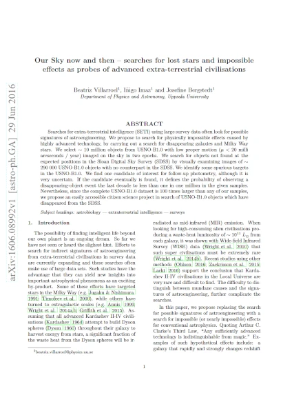 Our Sky now and then   searches for lost stars and impossible effects as probes of advanced extra-terrestrial civilisations