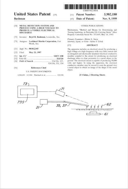 Metal Detection System and Process Using a High Voltage to Produce a Visible Electrical Discharge